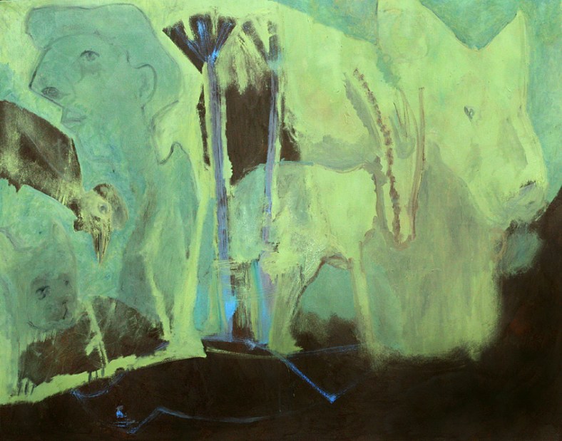 Self portrait with animals by a river