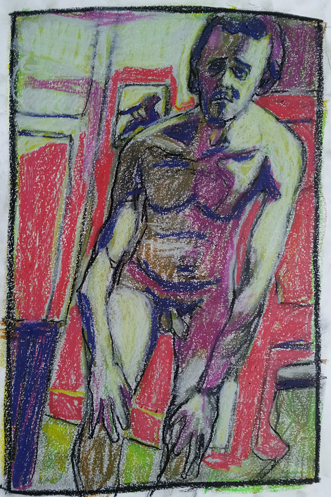 Self-portrait, holding knees nude&nbsp;colour