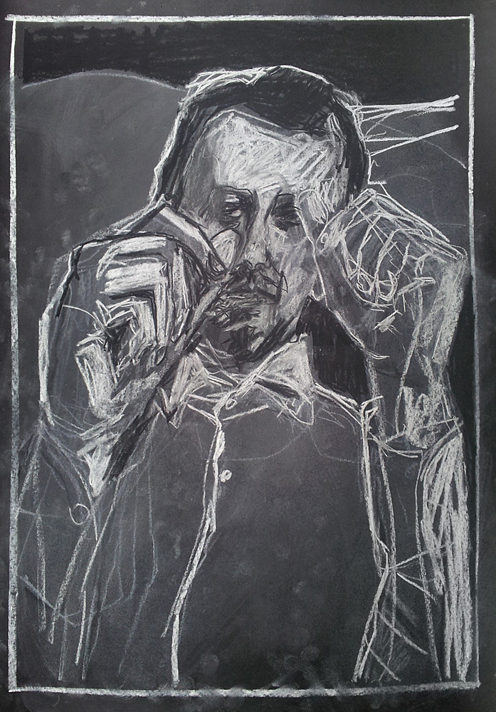 Self-portrait with raised hands