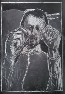 Self-portrait with raised hands