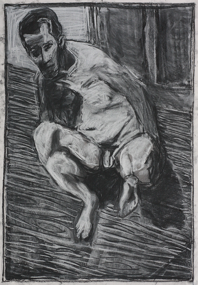 Self-portrait, lent back crouched&nbsp;nude
