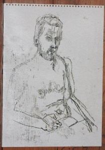 Self-portrait topless mirror sketch