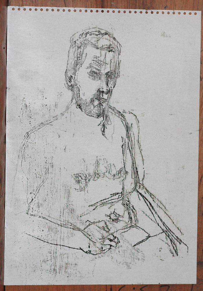 Self-portrait topless mirror sketch