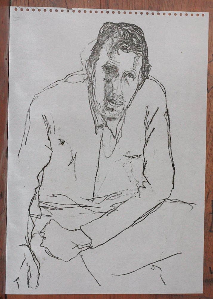 Self-portrait hunched mirror&nbsp;sketch