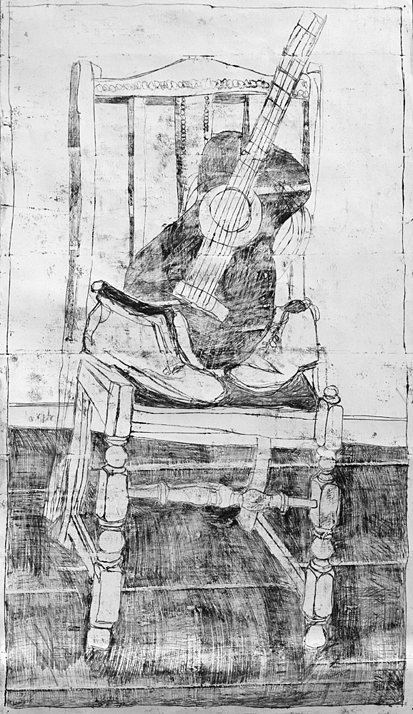 Guitar and boots on a chair 1