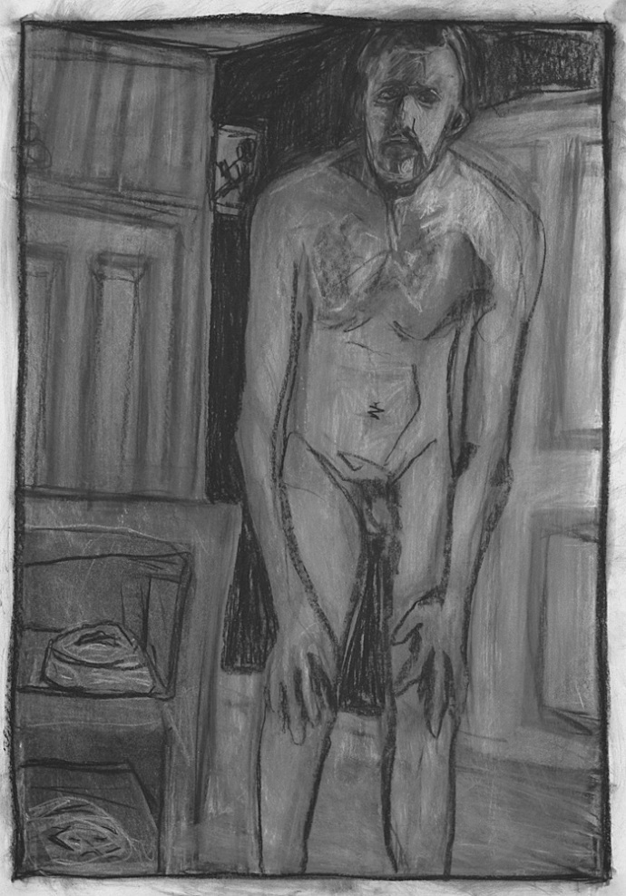 Self-portrait, crouched nude