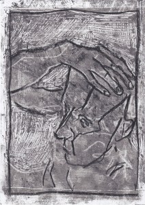 Self-portrait topless with chair