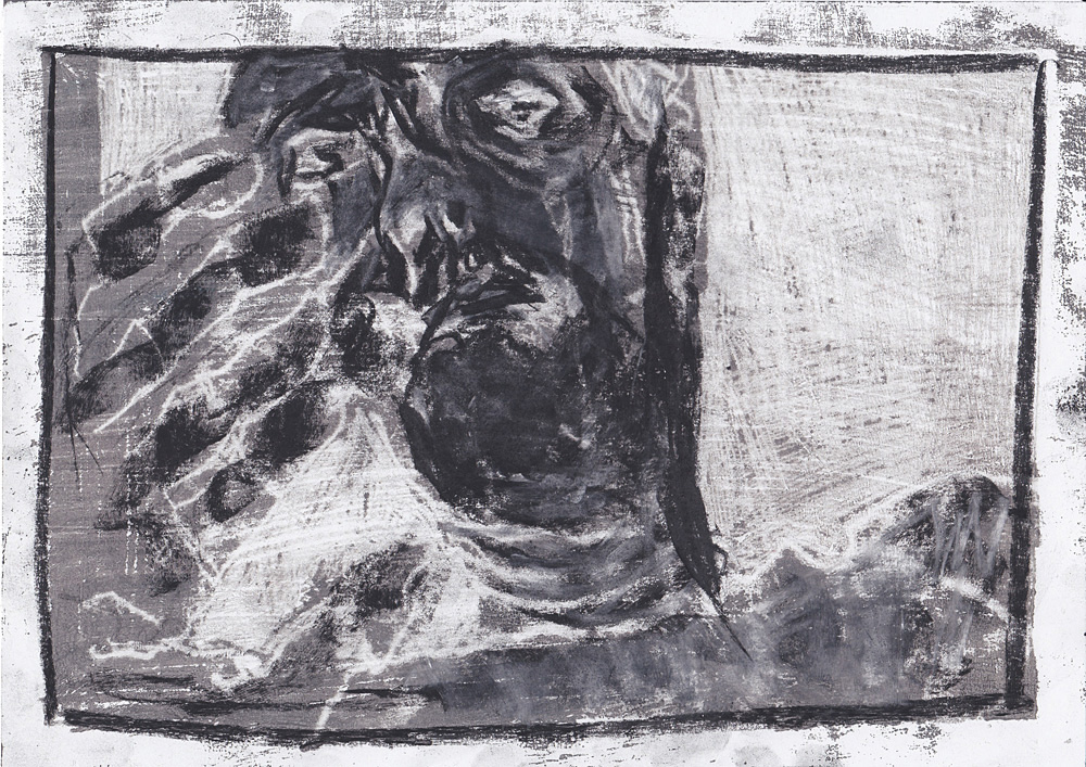 Self-portrait topless with chair 2