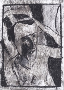Self-portrait topless with chair