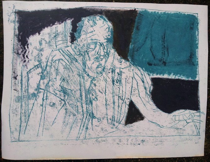 Self-portrait drawing in the mirror, December 2016