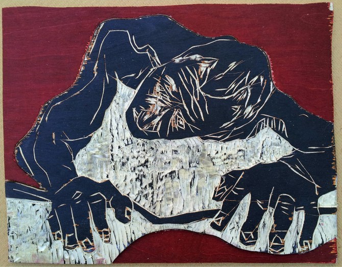 Self-portrait, crouched forward knelt down 3