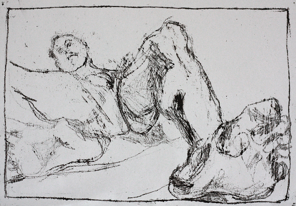 Self-portrait nude, lying back, foot forward&nbsp;1