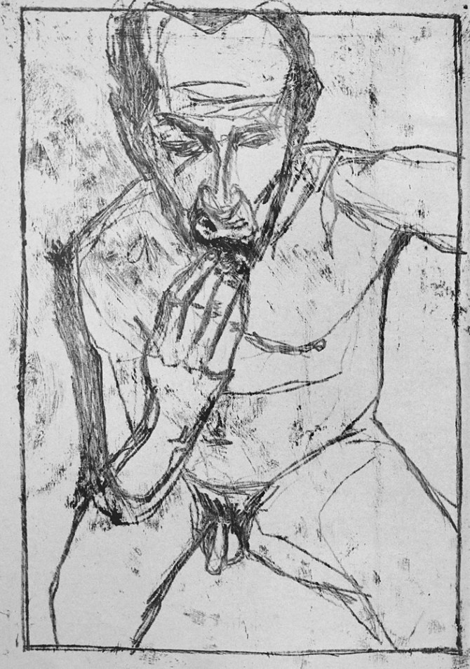 Self-portrait, fingers on chin