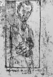 Self-portrait, right arm raised