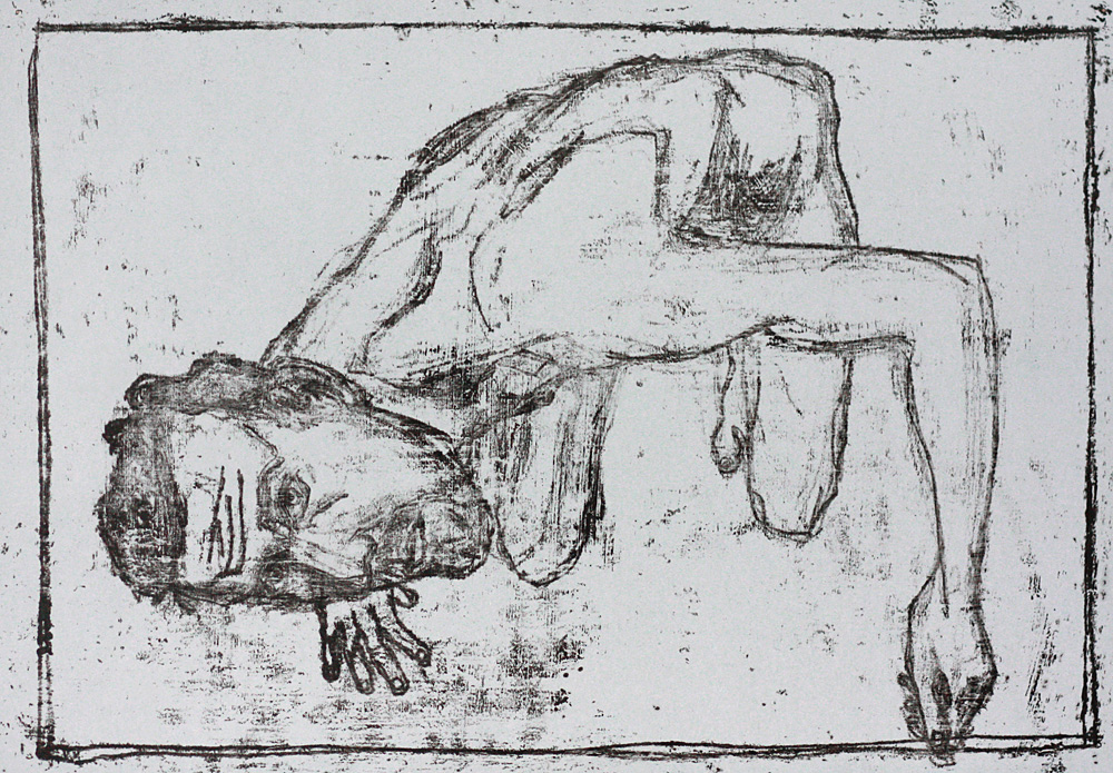 Self-portrait, crouched looking&nbsp;up