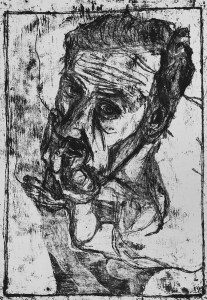 Self-portrait, fingers pressed against mouth