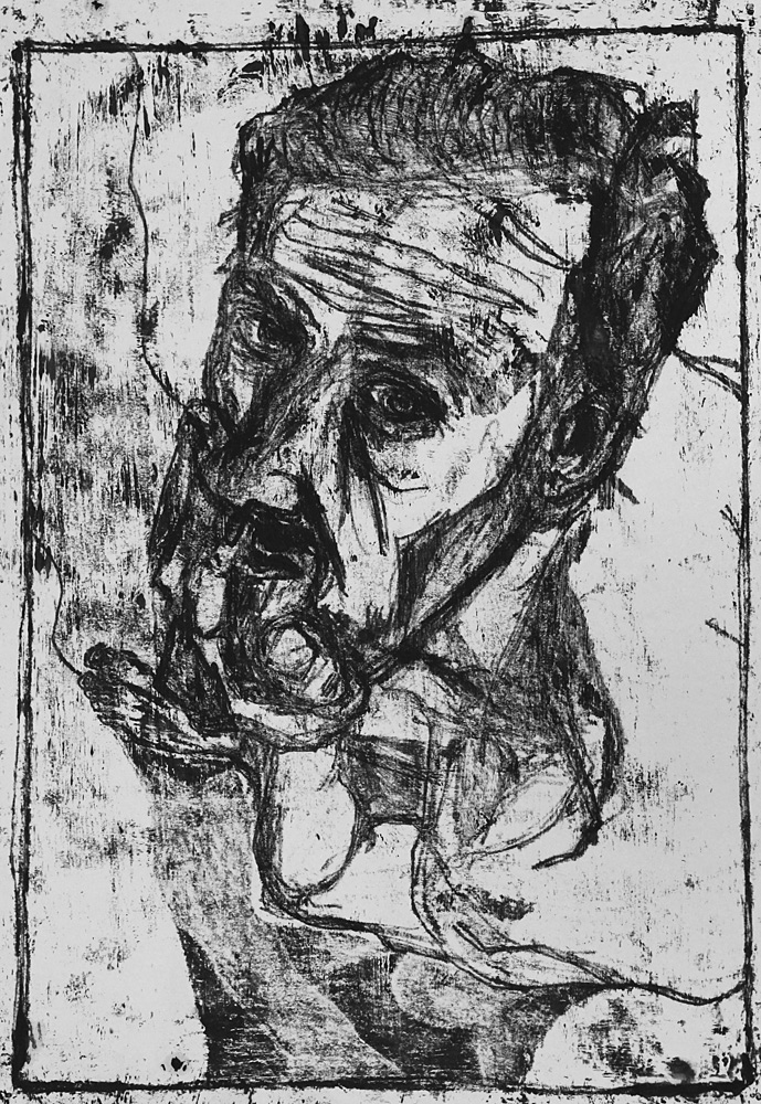 Self-portrait, fingers pressed against&nbsp;mouth