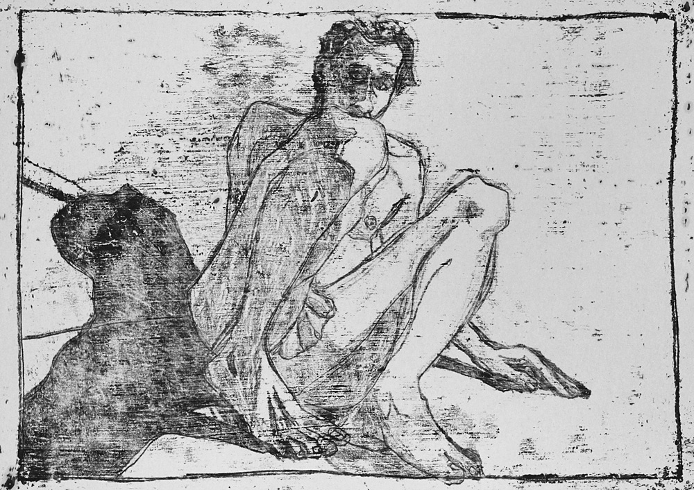 Self-portrait, behind knees