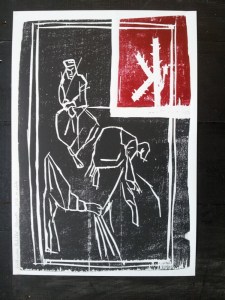 1/8 Field workers, black & red on white.