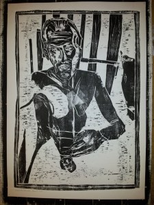 4/25 Goat shed worker, black on white.