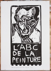 6/25 L'ABC de la peinture, black on white. Wood block print.