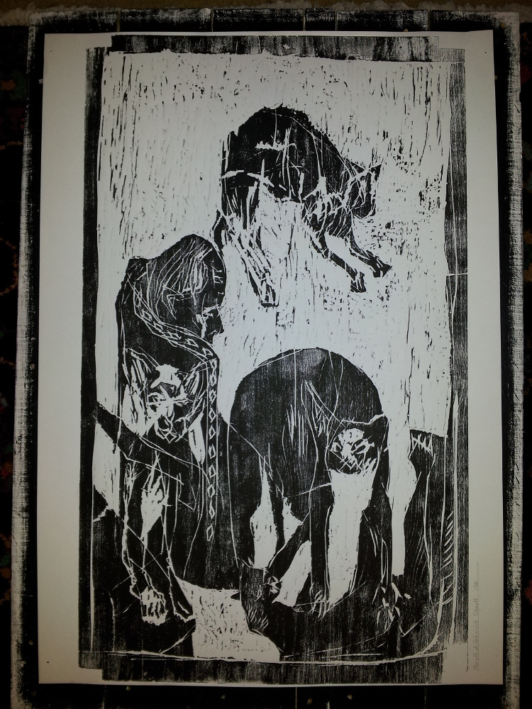 Man with cats, black on&nbsp;white