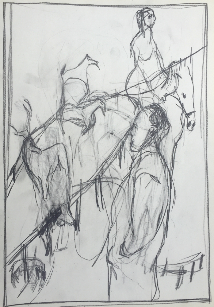 A man looking over&nbsp;fields