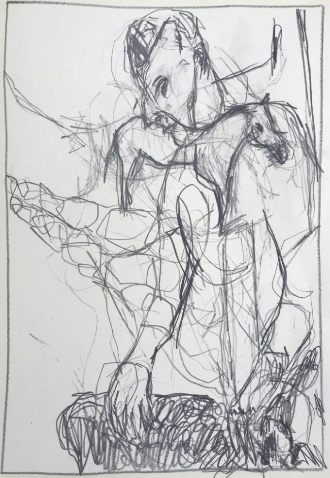 Farmer with a black sheep