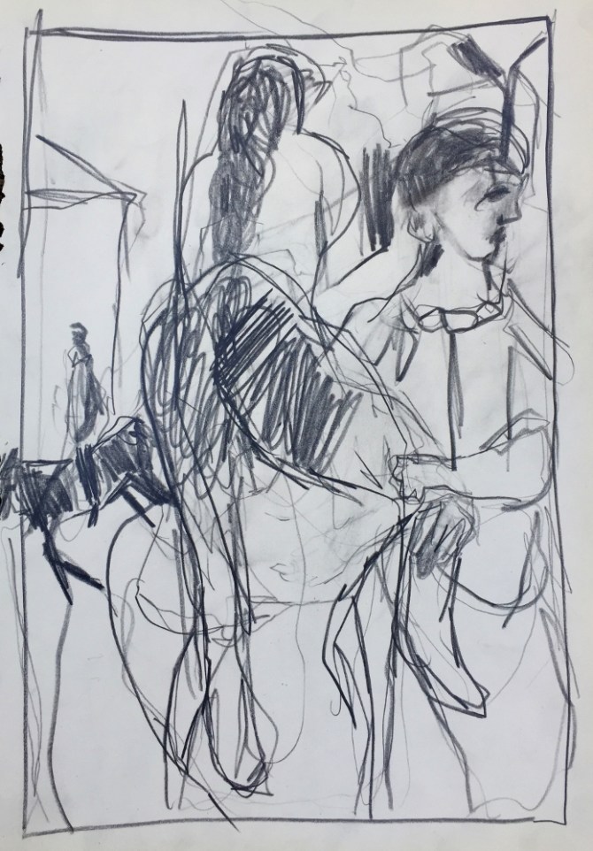 Girl mounting a horse