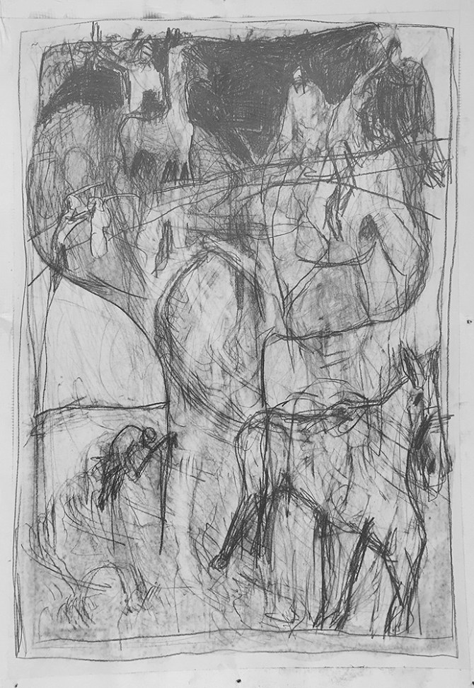 A tree and lumberjacks