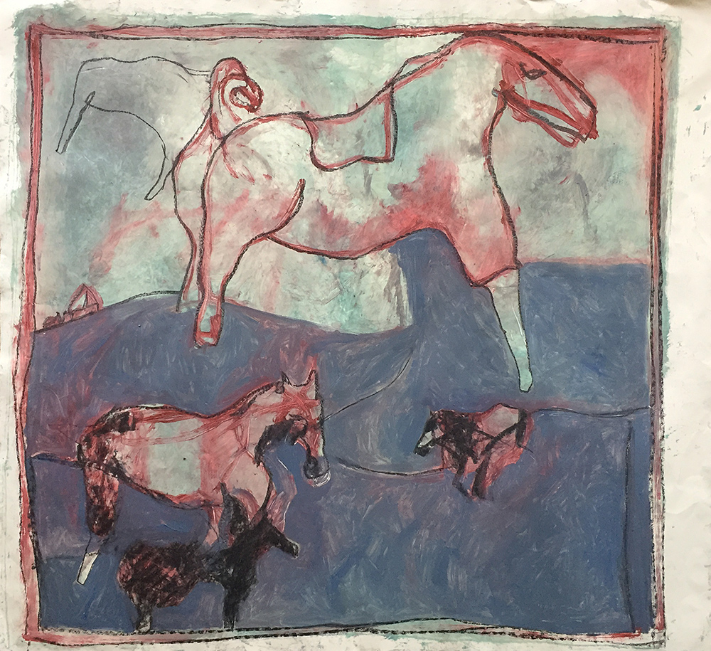 Four horses and a ram