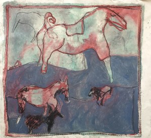 Four horses and a ram