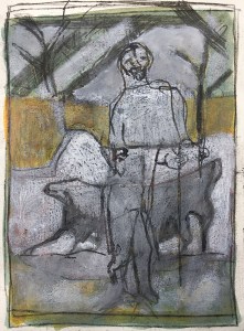 Shepherd walking his dog