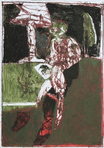 Boy drawing in a hallway