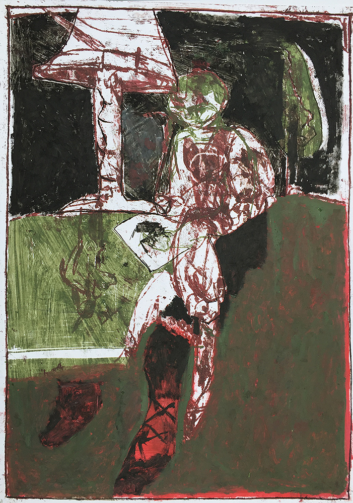 Boy drawing in a&nbsp;hallway