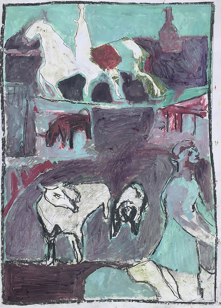 Horseriders passing through a&nbsp;farm