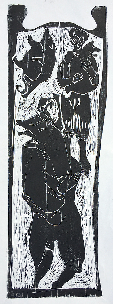 Two men, each holding a&nbsp;pig