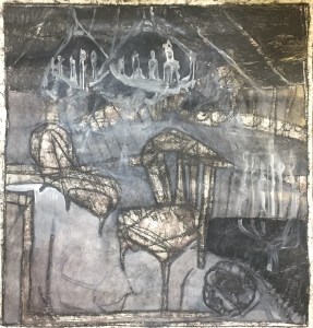 Candélabre and chandelier with chaise lounge and chair