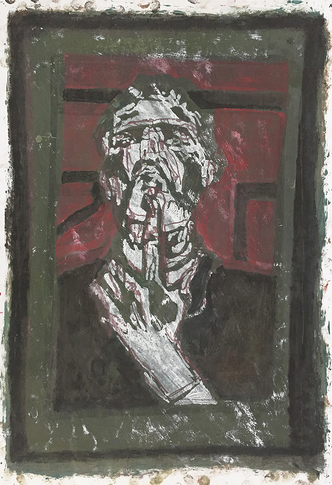 Self-portrait pushing bottom lip 3