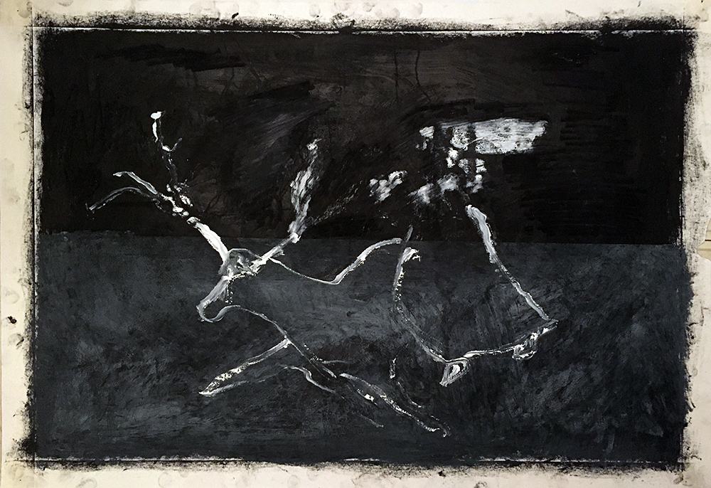 Woman chasing a stag