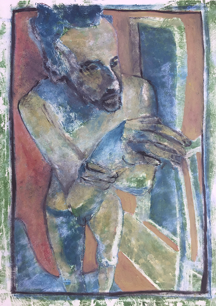 Self-portrait holding wrist 1