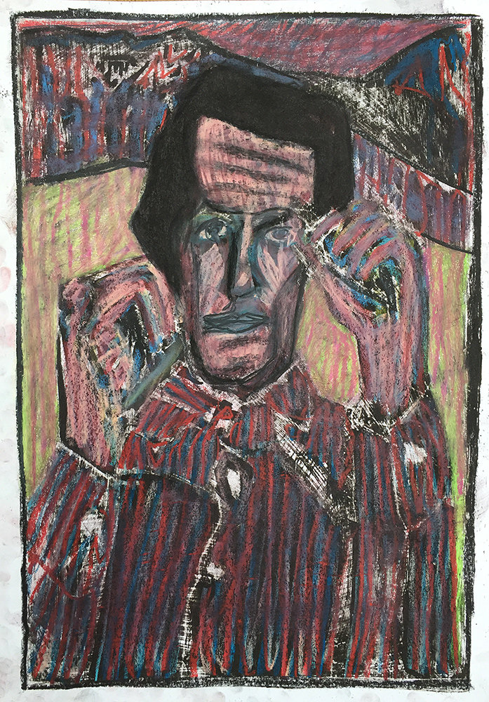 Self-portrait with raised hands