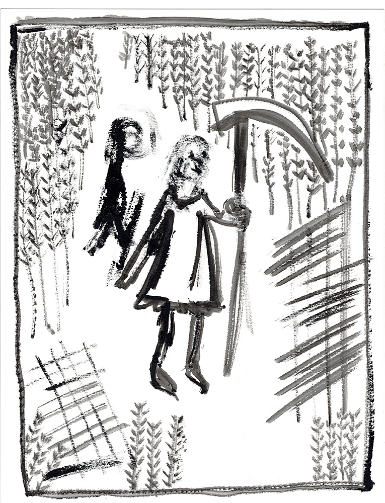 Children cutting corn