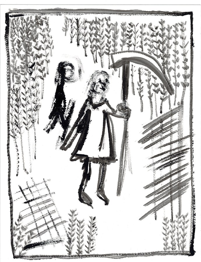 Children cutting corn