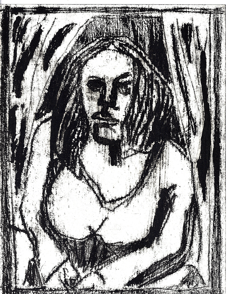 Woman between curtains
