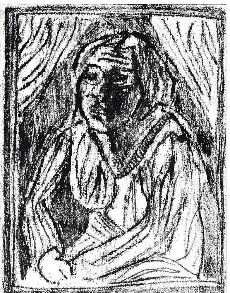 Woman between curtains 2