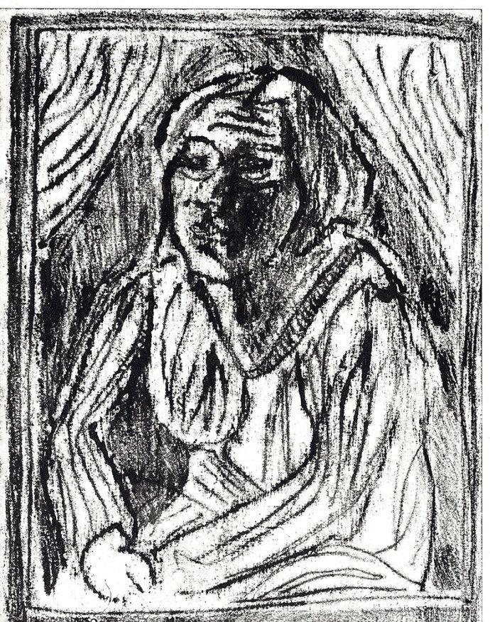 Woman between curtains 2