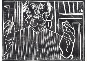 Self-portrait, striped shirt, black