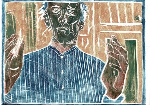 Self-portrait, striped shirt, colour 3