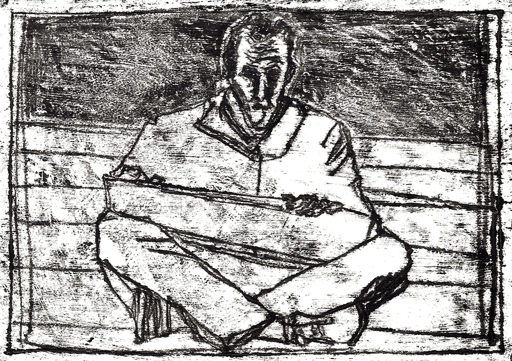 Self-portrait, sat drawing&nbsp;2